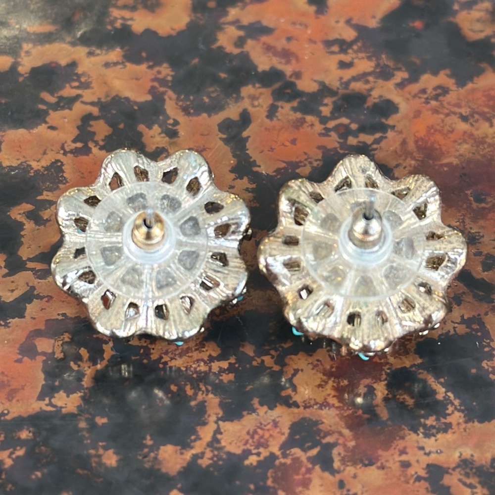 JCrew Vintage Flower Turquoise Enamel Stone Bead CZ Gem Stud GoldPlated Earring - Picture 6 of 6